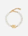 Dolce & Gabbana Link Bracelet With Pearls And Dg Logo In Gold