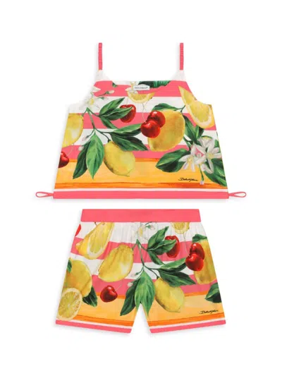 Dolce & Gabbana Little Girl's & Girl's 2-piece Striped Fruit Print Top & Shorts Set In Lemon Multi