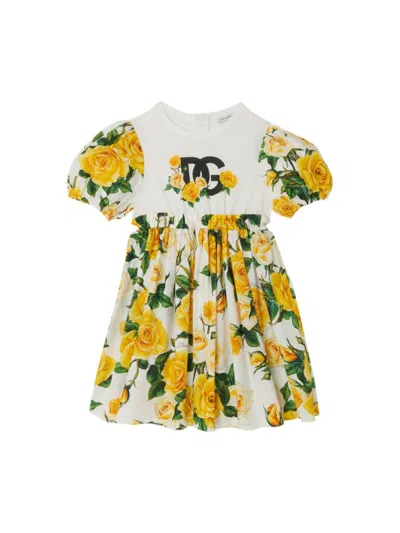 Dolce & Gabbana Babies' Little Girl's & Girl's Floral Cotton Logo Dress In Yellow Rose