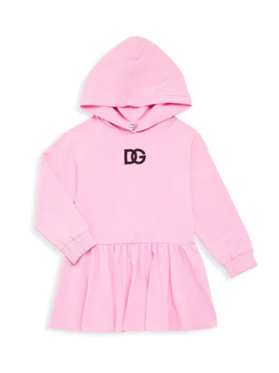 Dolce & Gabbana Kids' Dg Cotton-blend Hooded Dress In Pink