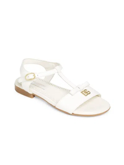 Dolce & Gabbana Little Girl's & Girl's Logo Leather Sandals In Latte