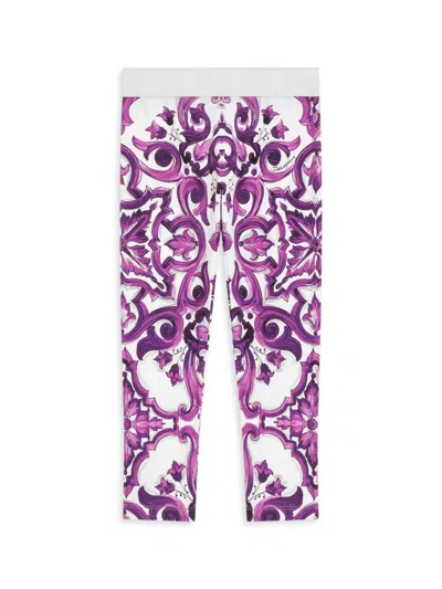 Dolce & Gabbana Little Girl's & Girl's Paisley Print Jersey Leggings In Purple