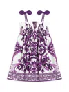 Dolce & Gabbana Girl's Majolica-print Sleeveless Poplin Dress In Purple