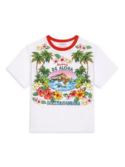 Dolce & Gabbana Little Kid's & Kid's Hawaii Surf T-shirt In White Multi