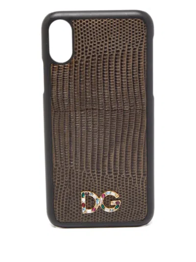Pre-owned Dolce & Gabbana Lizard Embossed-leather Iphone X Case In Green