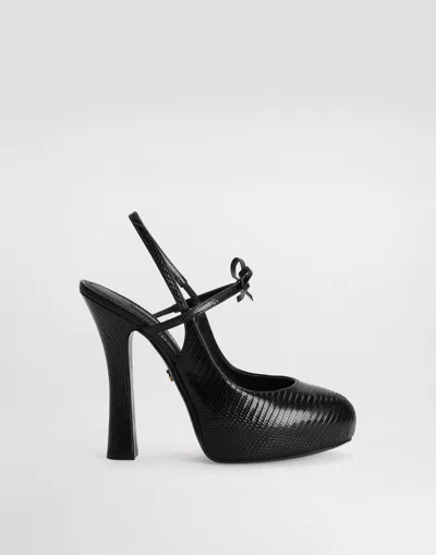 Dolce & Gabbana Lizard Skin Slingbacks In Black