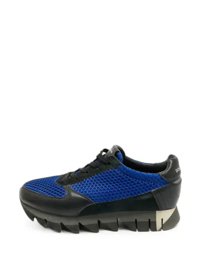 Pre-owned Dolce & Gabbana Lizard-embossed Mesh Sneakers In Blue