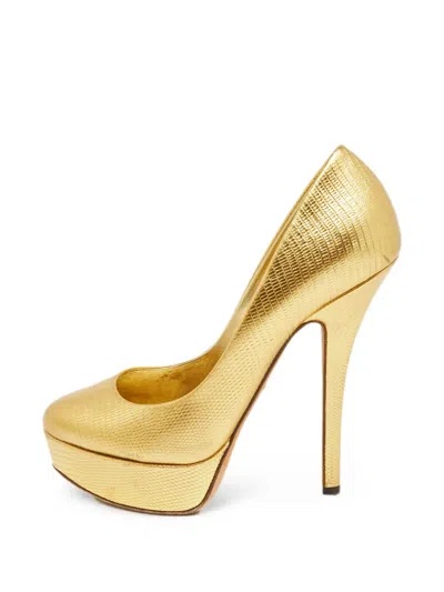 Pre-owned Dolce & Gabbana Lizard-embossed Platform Pumps In Yellow