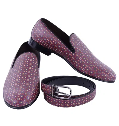 Pre-owned Dolce & Gabbana Loafer Shoes Milano And Belt Gift Set Bordeaux Red Blue 04883