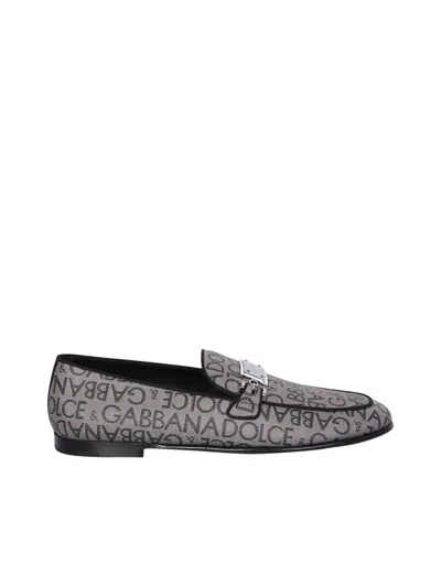 Dolce & Gabbana Loafers With All-over Lettering Logo Print In Brown