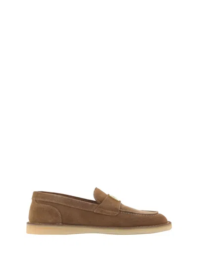 Dolce & Gabbana Dg Logo Suede And Shearling Loafers In Brown