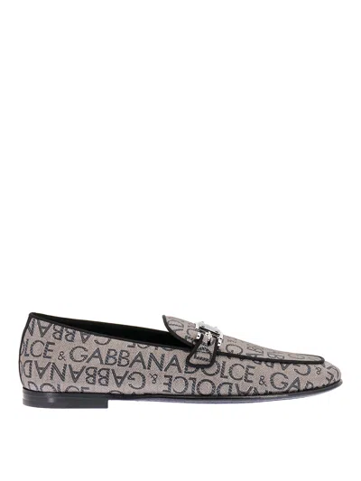 DOLCE & GABBANA LOAFERS WITH ALL-OVER LETTERING LOGO PRINT