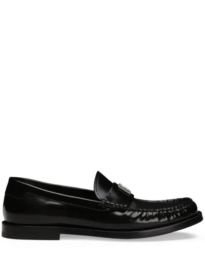 Dolce & Gabbana Loafers With Logo Plaque In Black Leather
