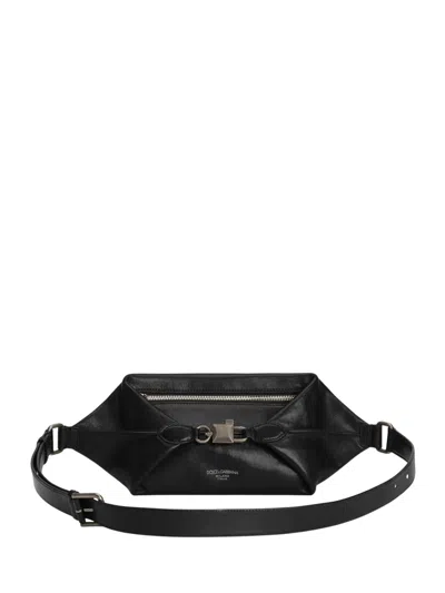 Dolce & Gabbana Lock Belt Bag In Tempesta Calfskin For Men In Black