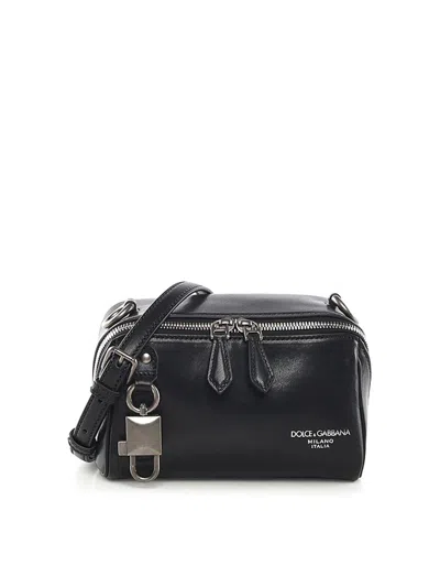 Dolce & Gabbana Lock Leather Shoulder Bag In Black