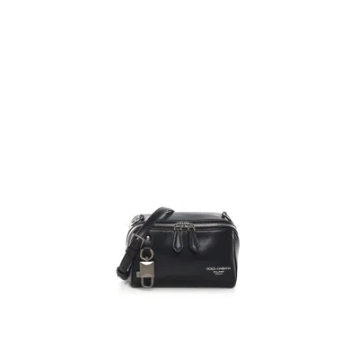 Dolce & Gabbana Lock Leather Shoulder Bag In Black