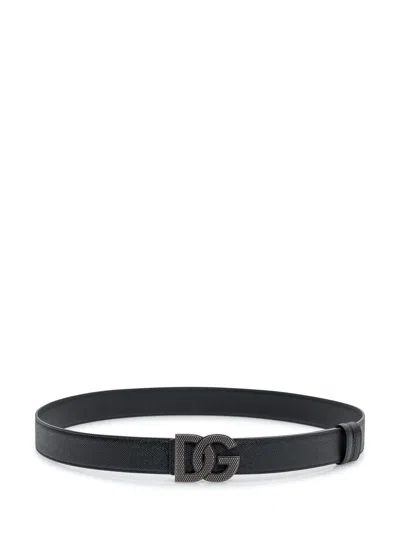 Dolce & Gabbana Reversible Dg Logo Belt In Black
