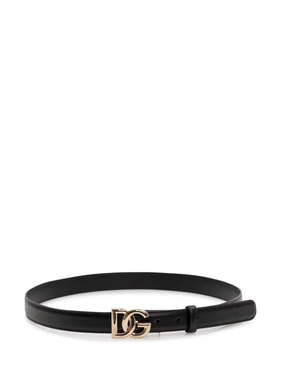 Dolce & Gabbana Logata Vitello Belt In Black