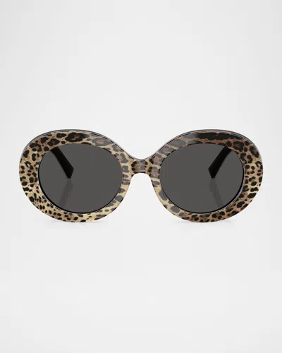 Dolce & Gabbana Logo Acetate Oval Sunglasses In Black Grey