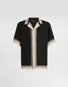 Dolce & Gabbana Men Hawaii Shirt With Logo And Striped Print In Black