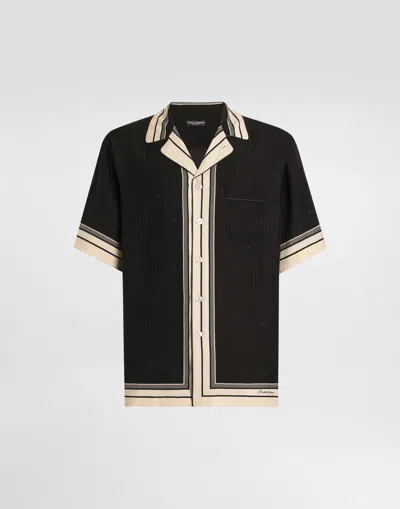 Dolce & Gabbana Logo And Stripe-print Hawaii Shirt In Black