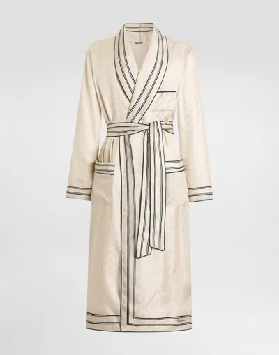Dolce & Gabbana Logo And Stripe-print Twill Robe In Neutral