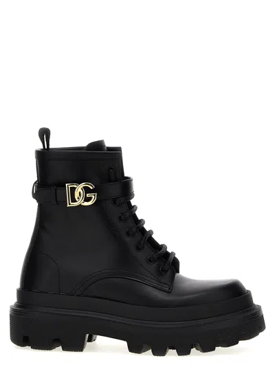 Dolce & Gabbana Leather Combat Boots In Black