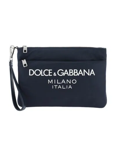 DOLCE & GABBANA DOLCE  GABBANA LOGO PRINT ZIPPED CLUTCH BAG