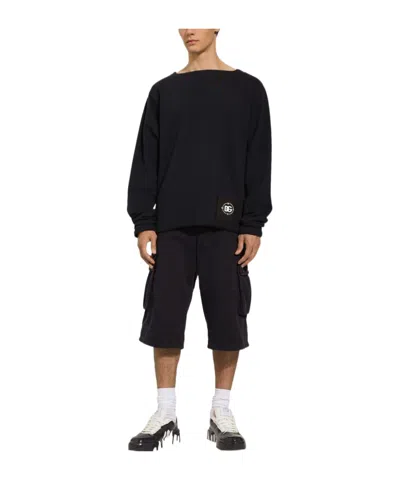 Dolce & Gabbana Logo-appliqué Cotton Cargo Shorts In Black