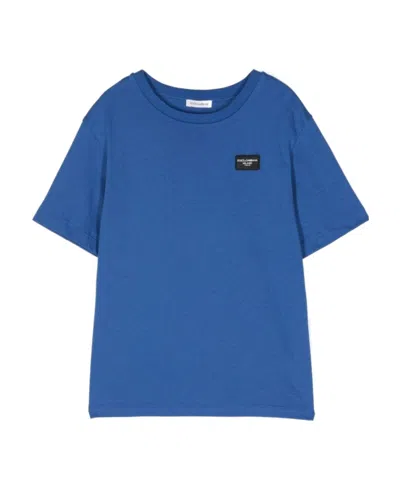 Dolce & Gabbana Kids' Pacific Blue Crew Neck Logo  T-shirt