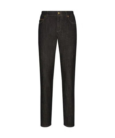 Dolce & Gabbana Logo-appliqué Decorative-stitching Straight-leg Jeans In Dark Blue