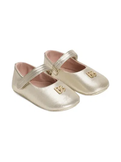 Dolce & Gabbana Babies' Logo-appliqué Ballerinas In Gold