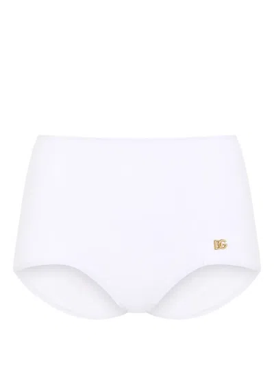 Dolce & Gabbana Logo-plaque High-waisted Bikini Shorts In White