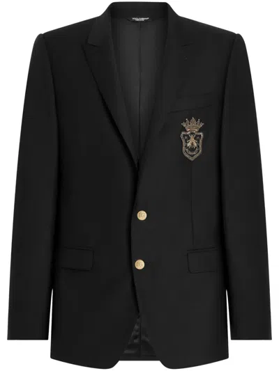 Dolce & Gabbana Dolce&gabbana Men Wool And Silk Monobreasted Jacket With Patch In Black