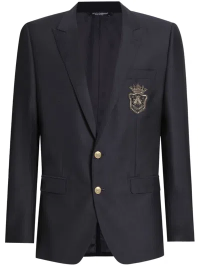 Dolce & Gabbana Single-breasted Wool And Silk Jacket With Patch In Black