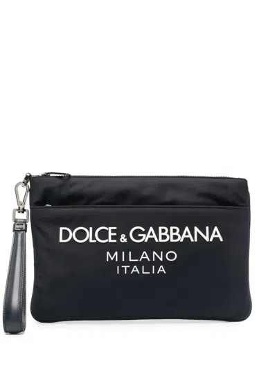 Dolce & Gabbana Logo-appliqué Clutch Bag In Blue