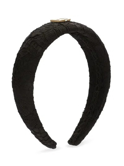 Dolce & Gabbana Kids' Logo-embellished Lace Headband In Black