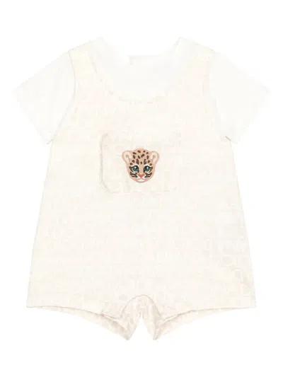 Dolce & Gabbana Babies' Logo-appliqué Cotton Romper In Neutrals