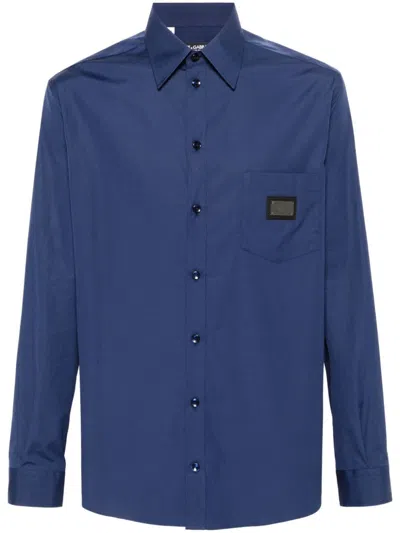 Dolce & Gabbana Logo-embroidered Cotton Shirt In Blau