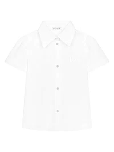 Dolce & Gabbana Kids' Logo-appliqué Cotton Shirt In Weiss