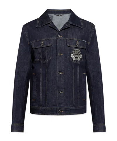 Dolce & Gabbana Logo-appliqué Denim Jacket In Black
