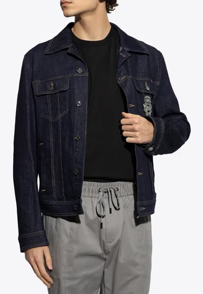 Dolce & Gabbana Logo Appliqué Denim Jacket In Blue