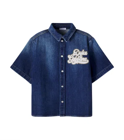 Dolce & Gabbana Kids' Logo Appliqué Denim Shirt In Blue