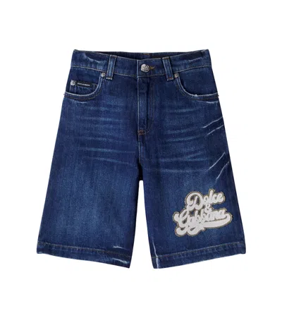 Dolce & Gabbana Kids' Logo Appliqué Denim Shorts In Blue