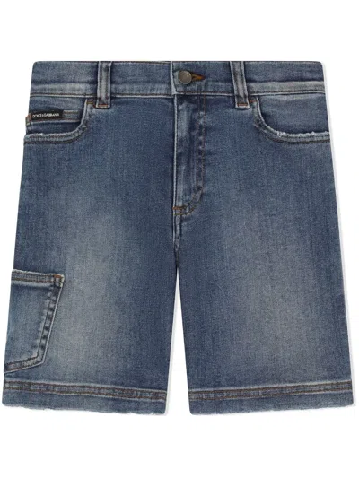Dolce & Gabbana Kids' Blue Logo Patch Denim Shorts
