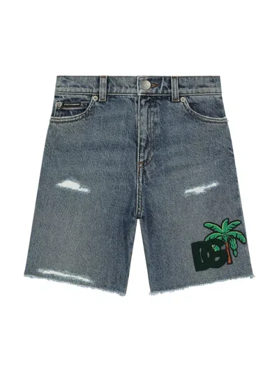 Dolce & Gabbana Kids' Logo-appliqué Denim Shorts In Blue