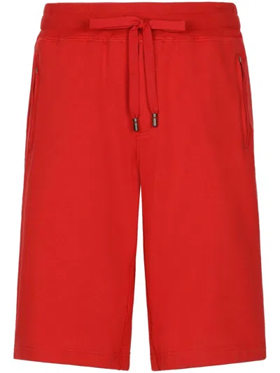 Dolce & Gabbana Bermuda Jogging In Jersey Con Placca Logata In Red