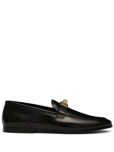 Dolce & Gabbana Logo-appliqué Leather Loafers In Black
