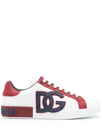 Dolce & Gabbana Logo-appliqué Leather Sneakers In White