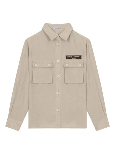 Dolce & Gabbana Kids' Logo-appliqué Linen Shirt In Neutrals